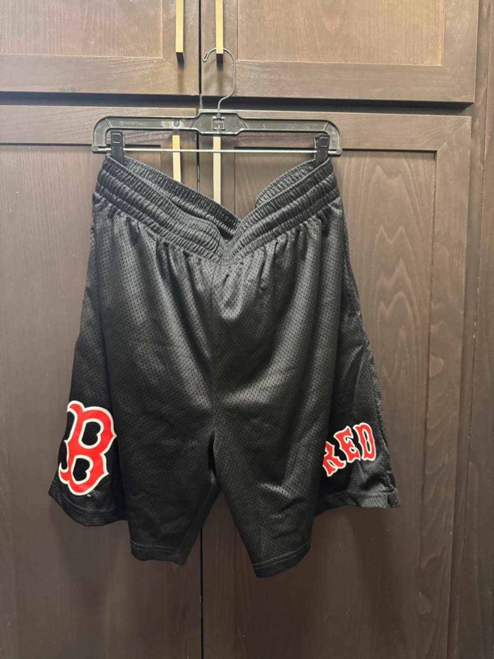New Era Black Boston Red Sox Athletic Mesh Shorts with Red Graphics